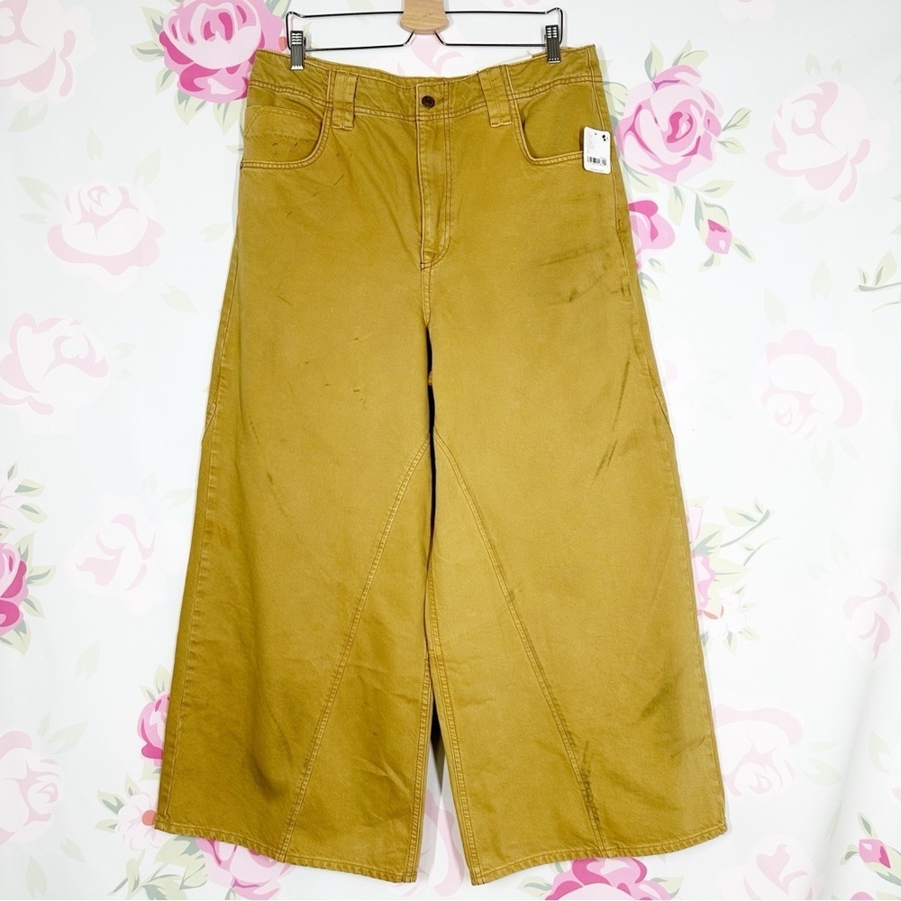 NEW Free People We The Free Chill Vibes Dropped Wide Leg Khaki Scout Jeans 31